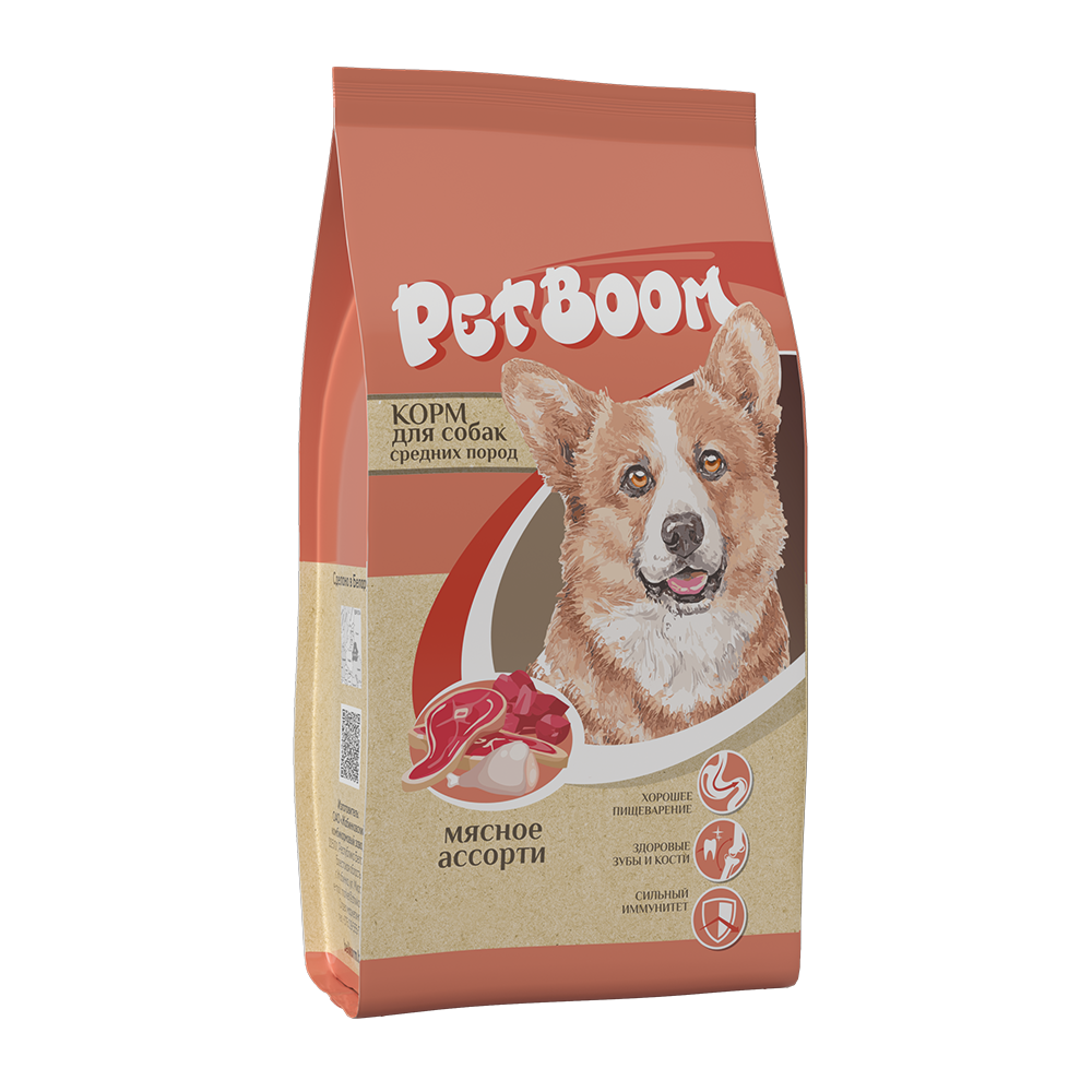 «PetBoom» корм сухой для взрослых собак средних пород мясное ассорти